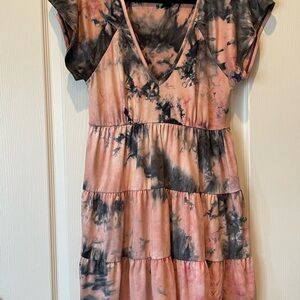 Tie-Dye V-Neck Tiered Dress